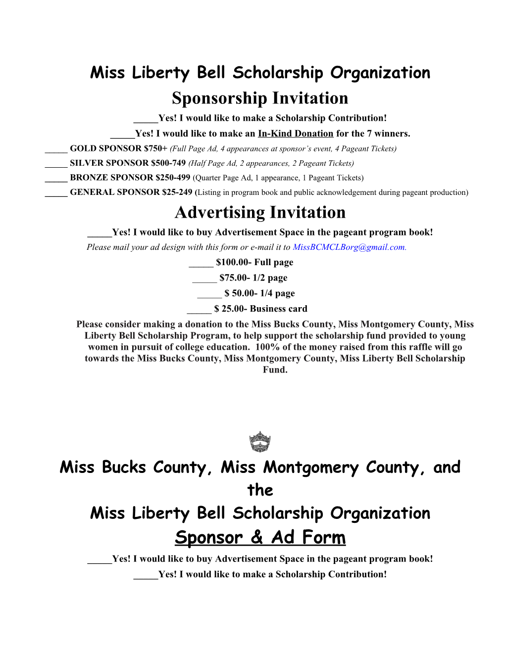 Miss Bucks County, Miss Montgomery County, and Miss Liberty Bell Scholarship Pageant