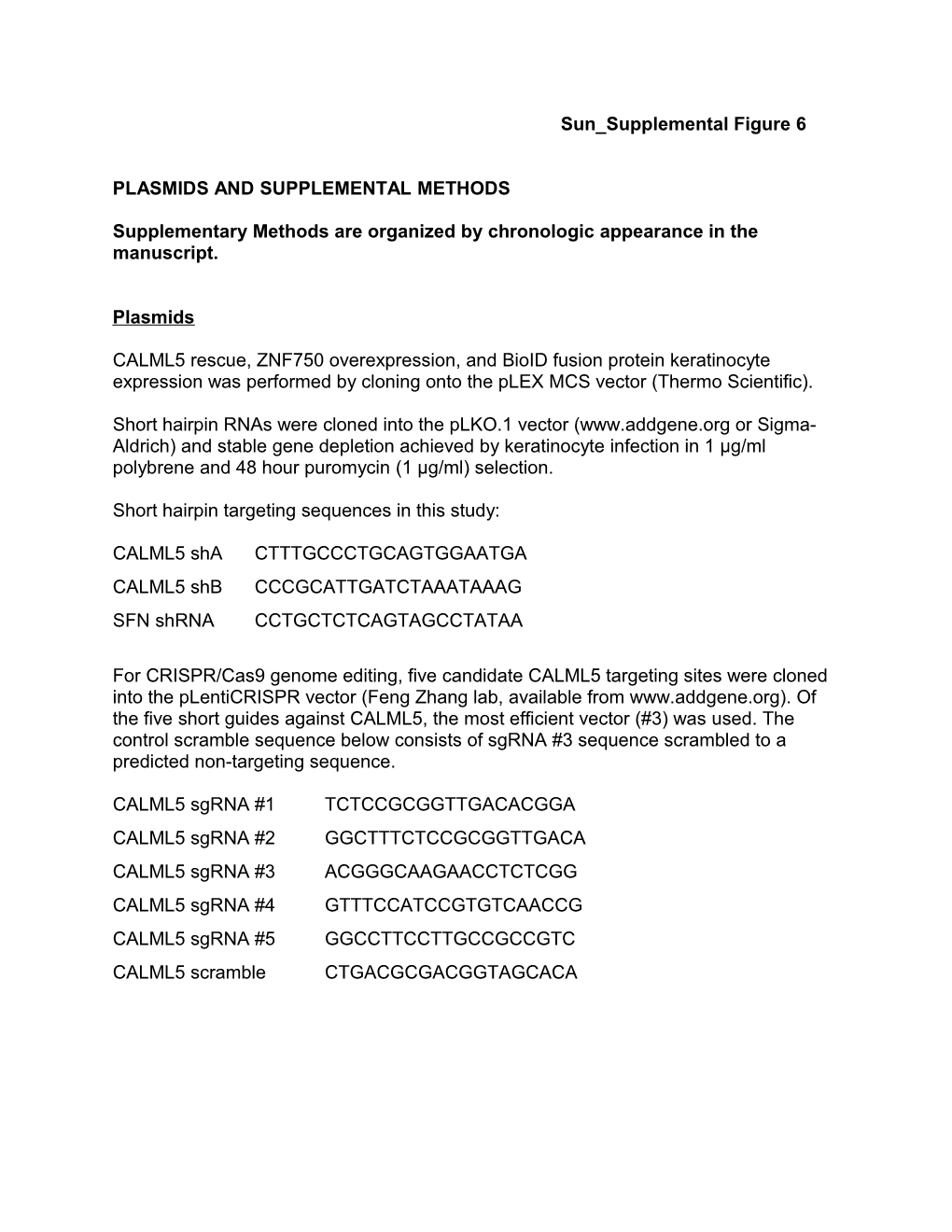 Plasmids and Supplemental Methods