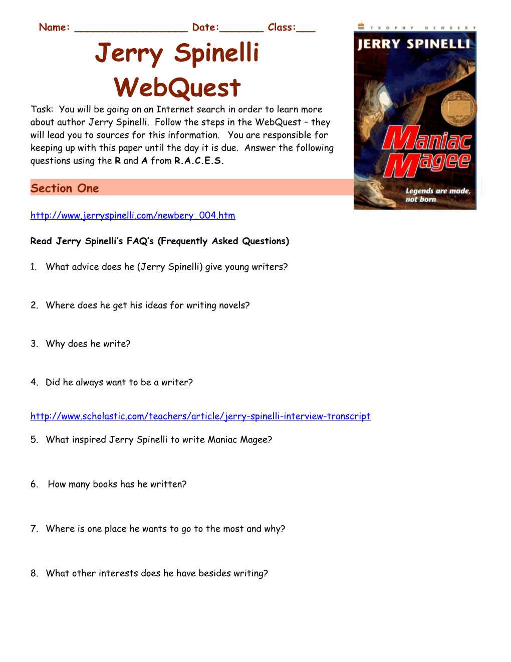 Read Jerry Spinelli S FAQ S (Frequently Asked Questions)