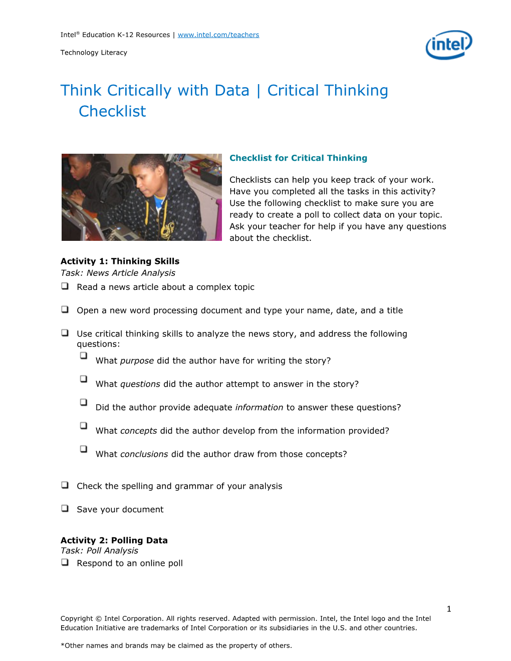 Think Critically with Data Critical Thinking Checklist