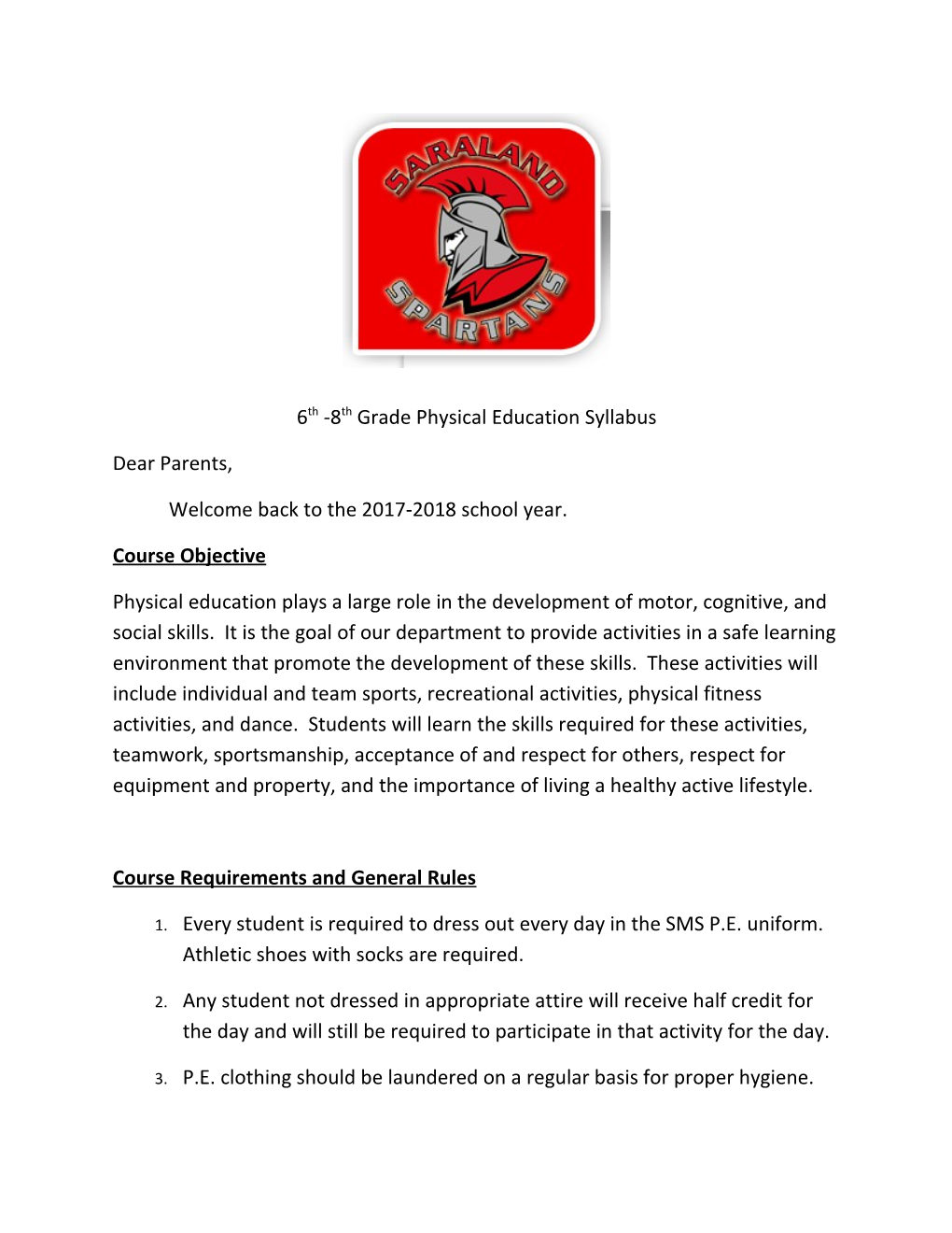 6Th -8Th Grade Physical Education Syllabus