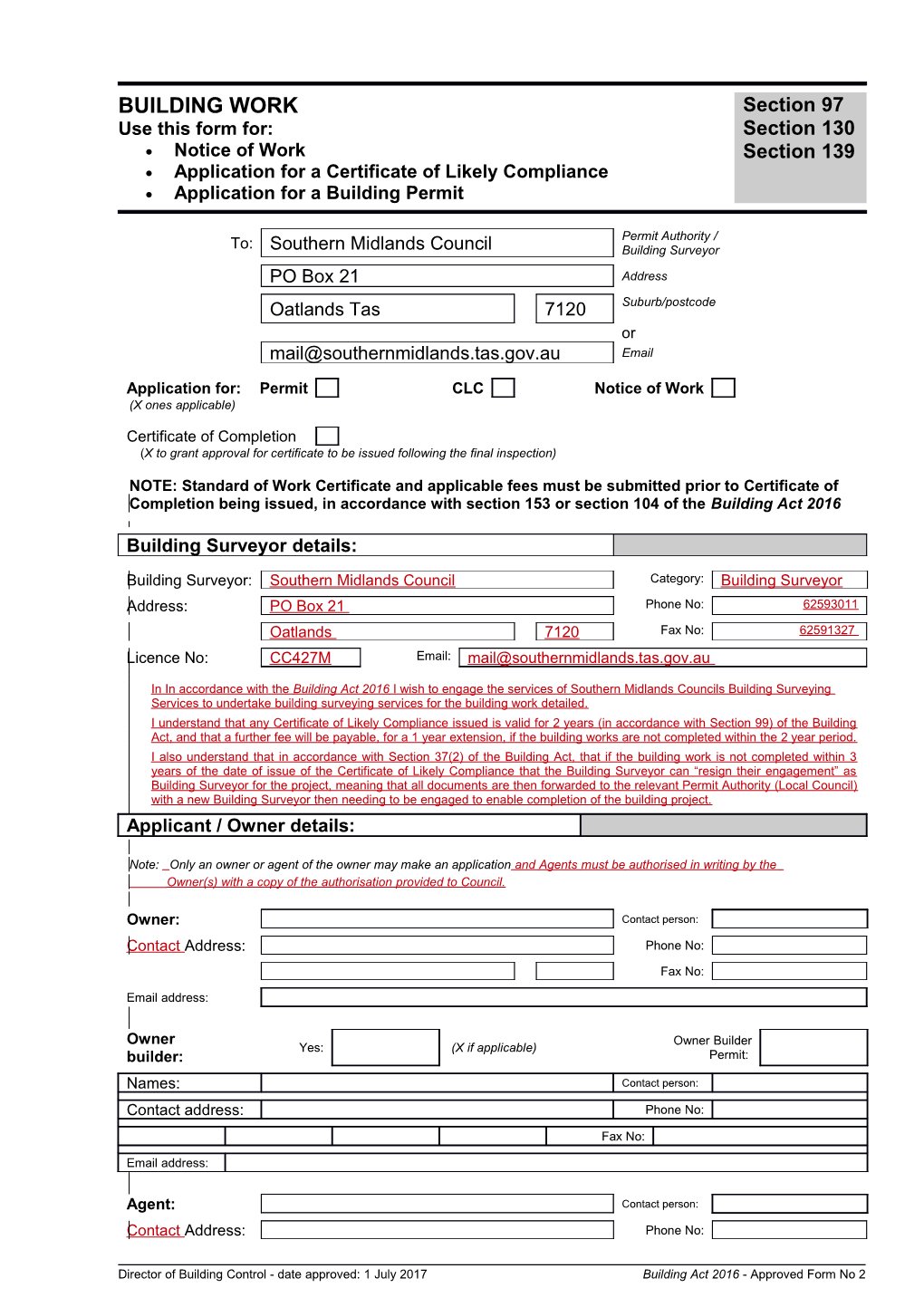 Application for Building Permit Form 2