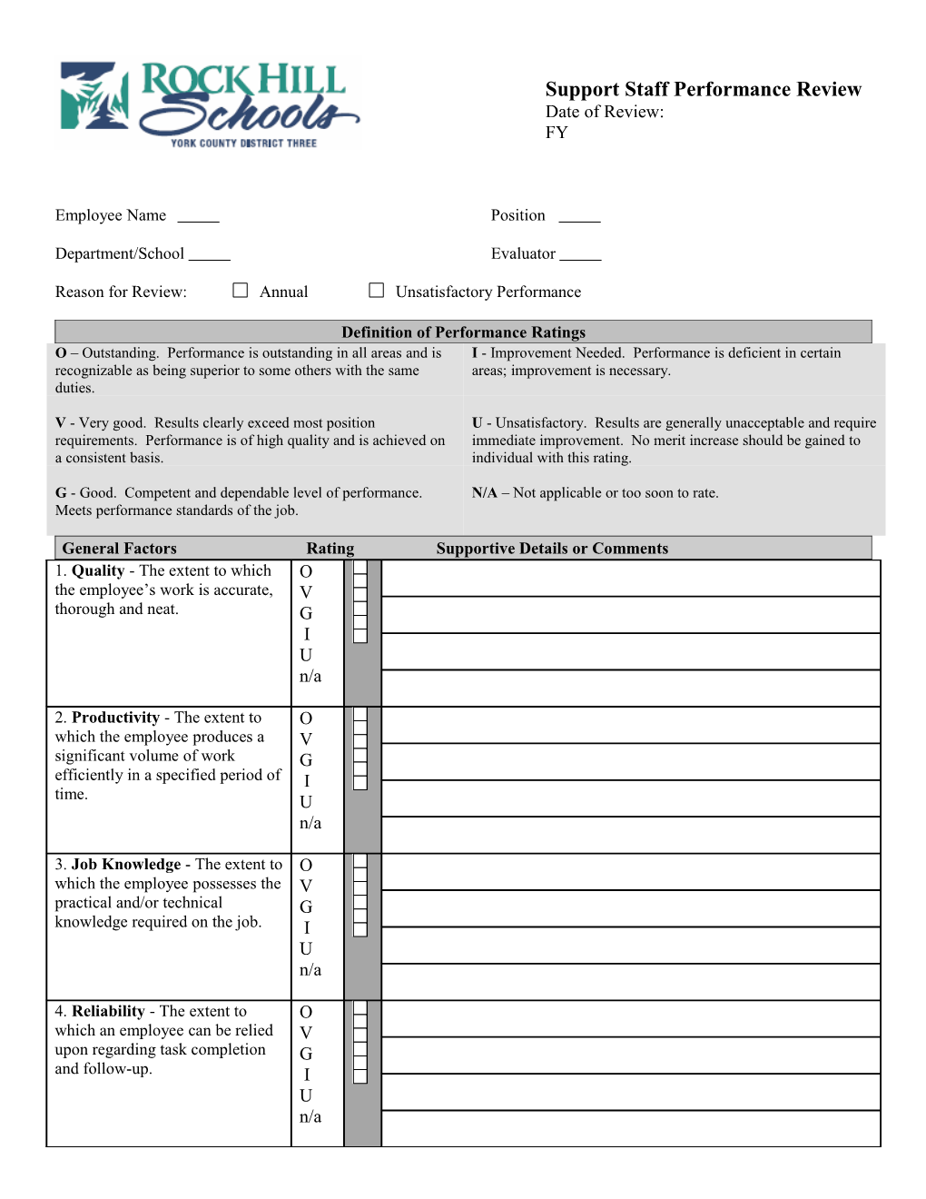 Support Staff Performance Review