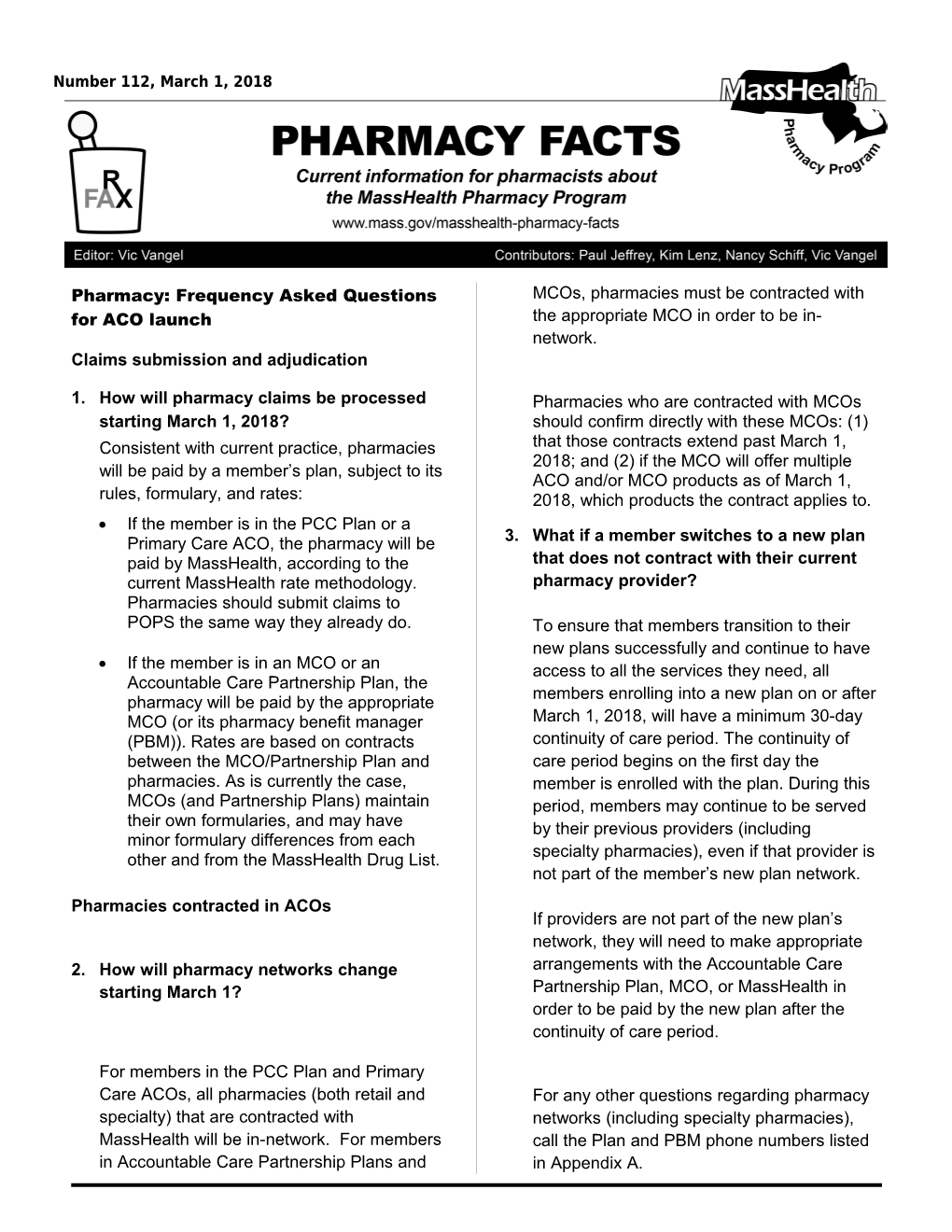 Pharmacy: Frequency Asked Questions for ACO Launch