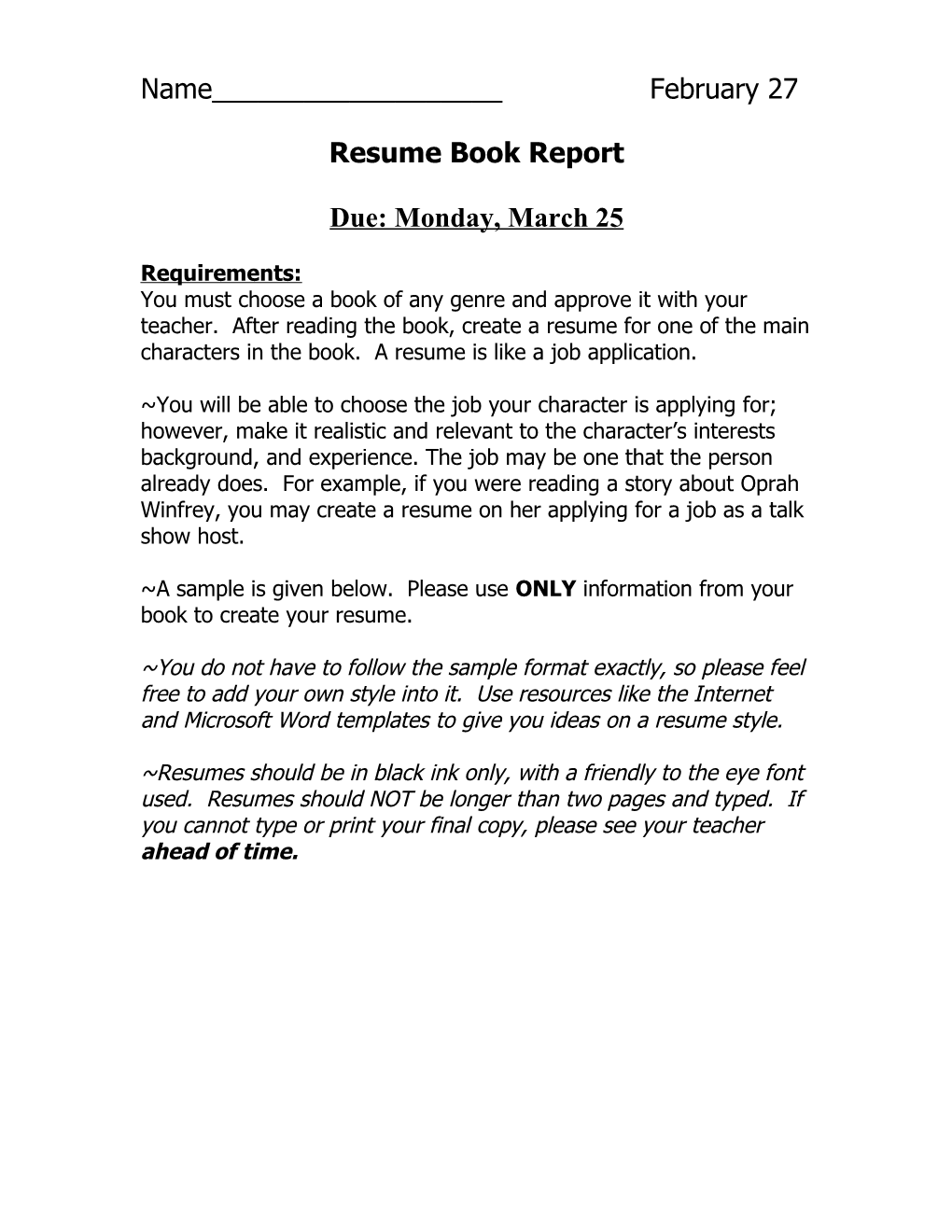 Resume Book Report