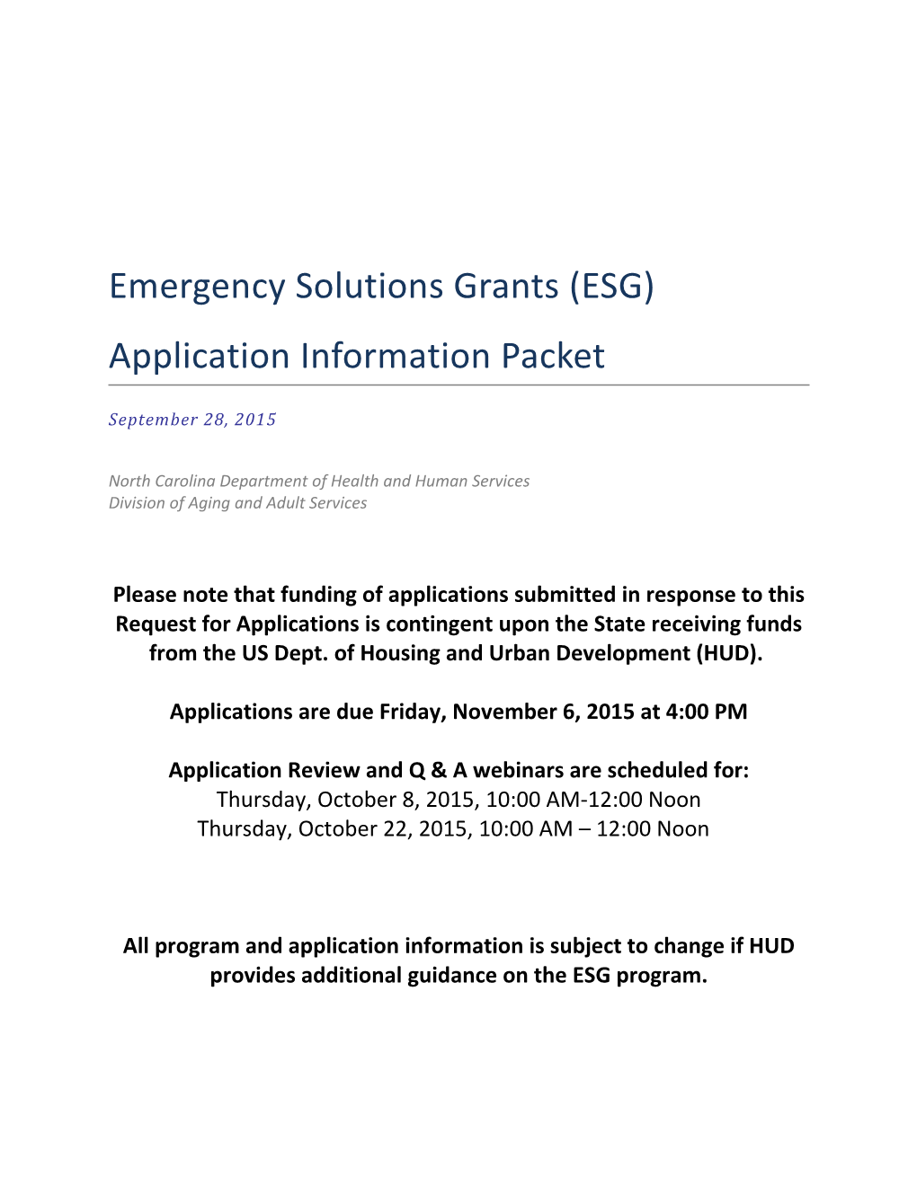 Emergency Solutions Grant (ESG)