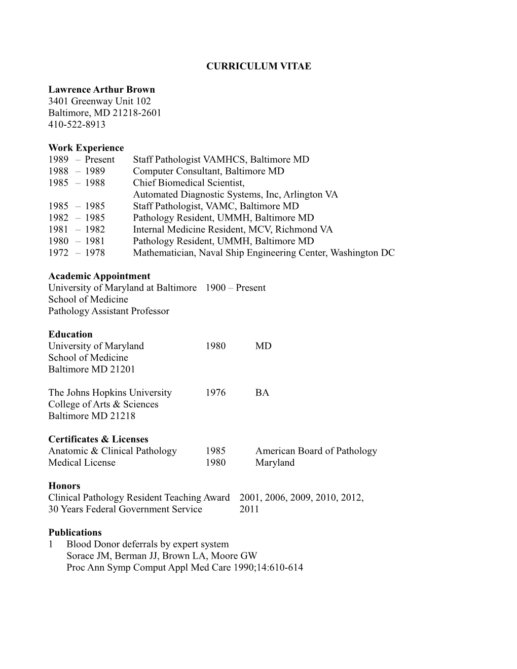 Page 2 of 4 CV of Lawrence a Brown, M.D