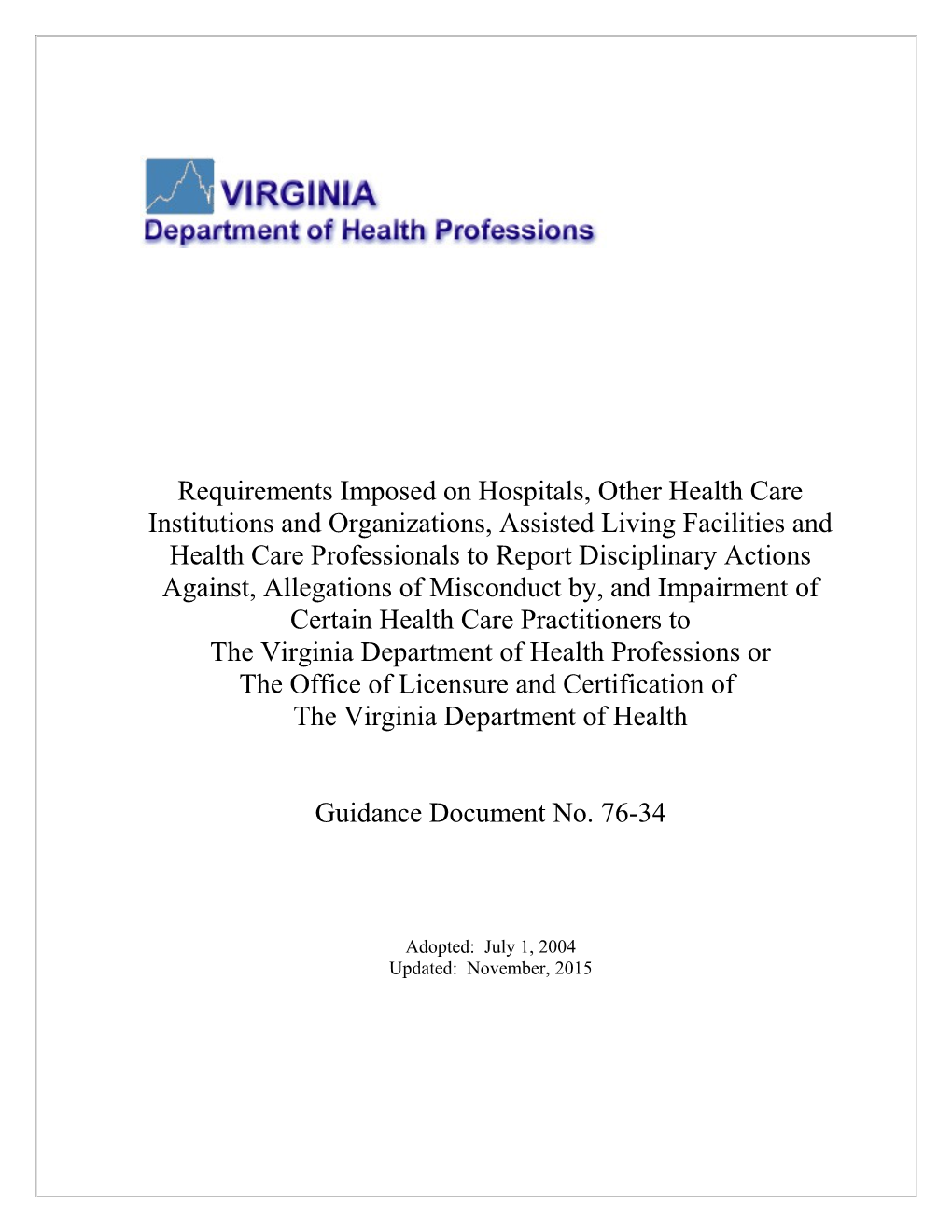 The Virginia Department of Health Professions Or