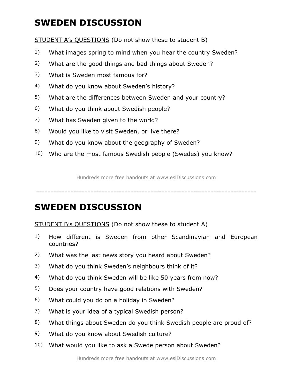 ESL Conversation Lesson on Sweden