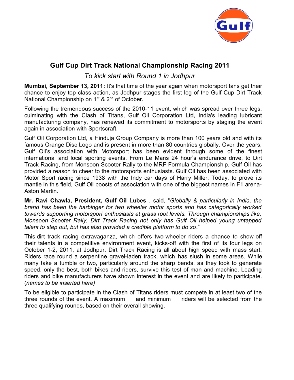 Gulf Cup Dirt Track National Championship Racing 2011