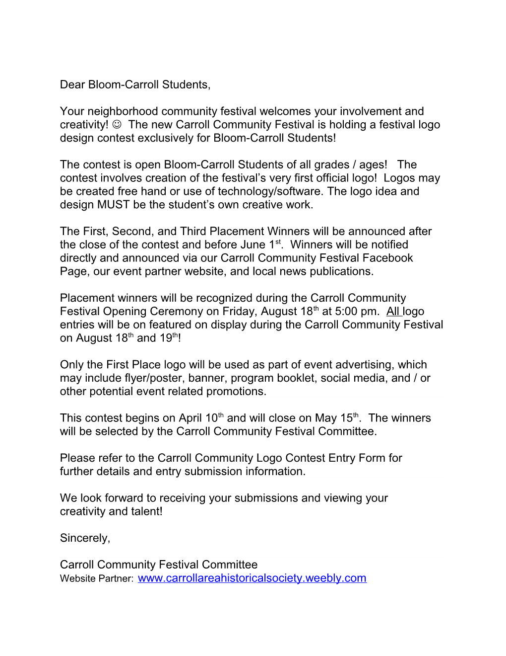 Dear Bloom-Carroll Students