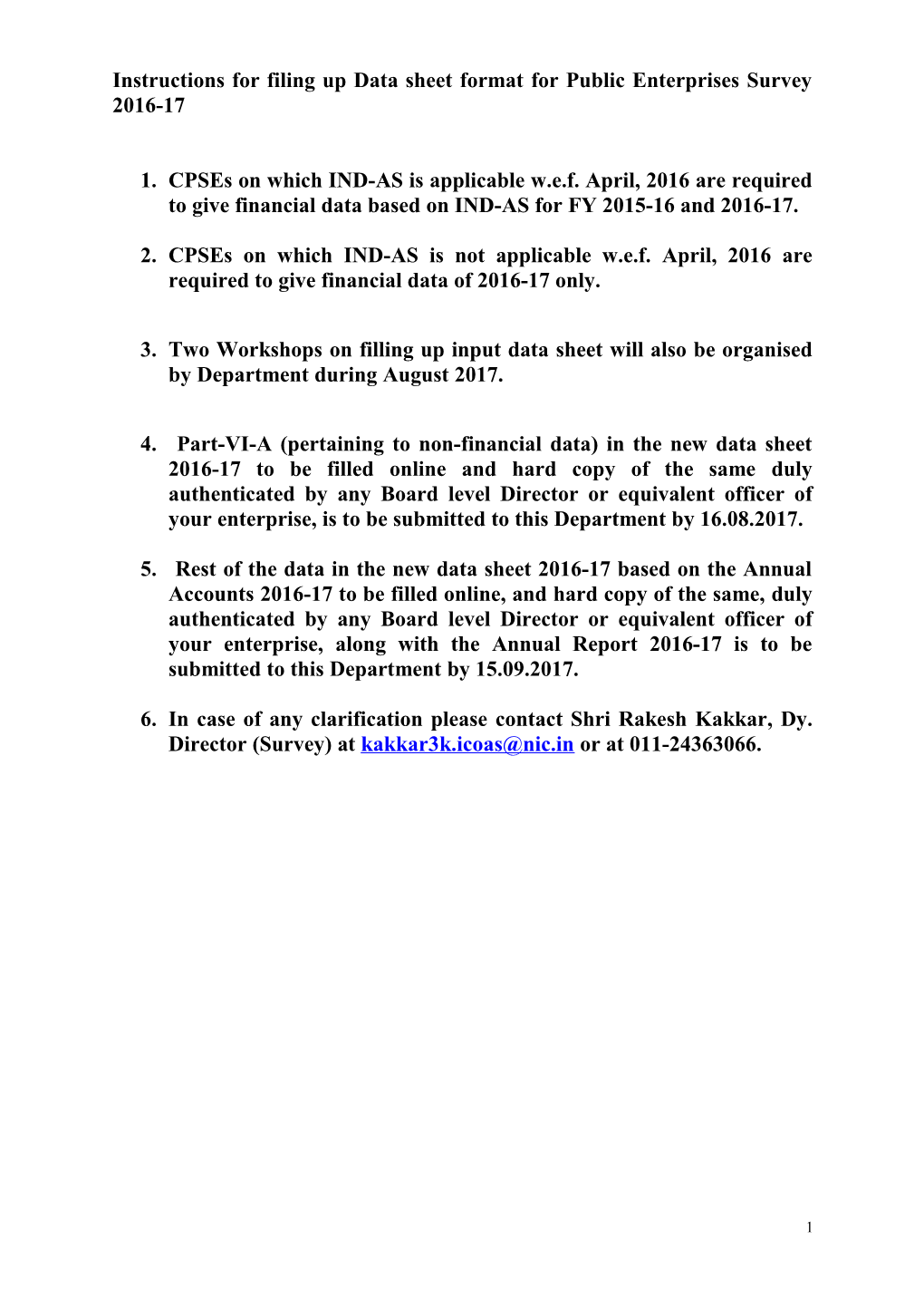 Instructions for Filing up Data Sheet Format for Public Enterprises Survey 2016-17