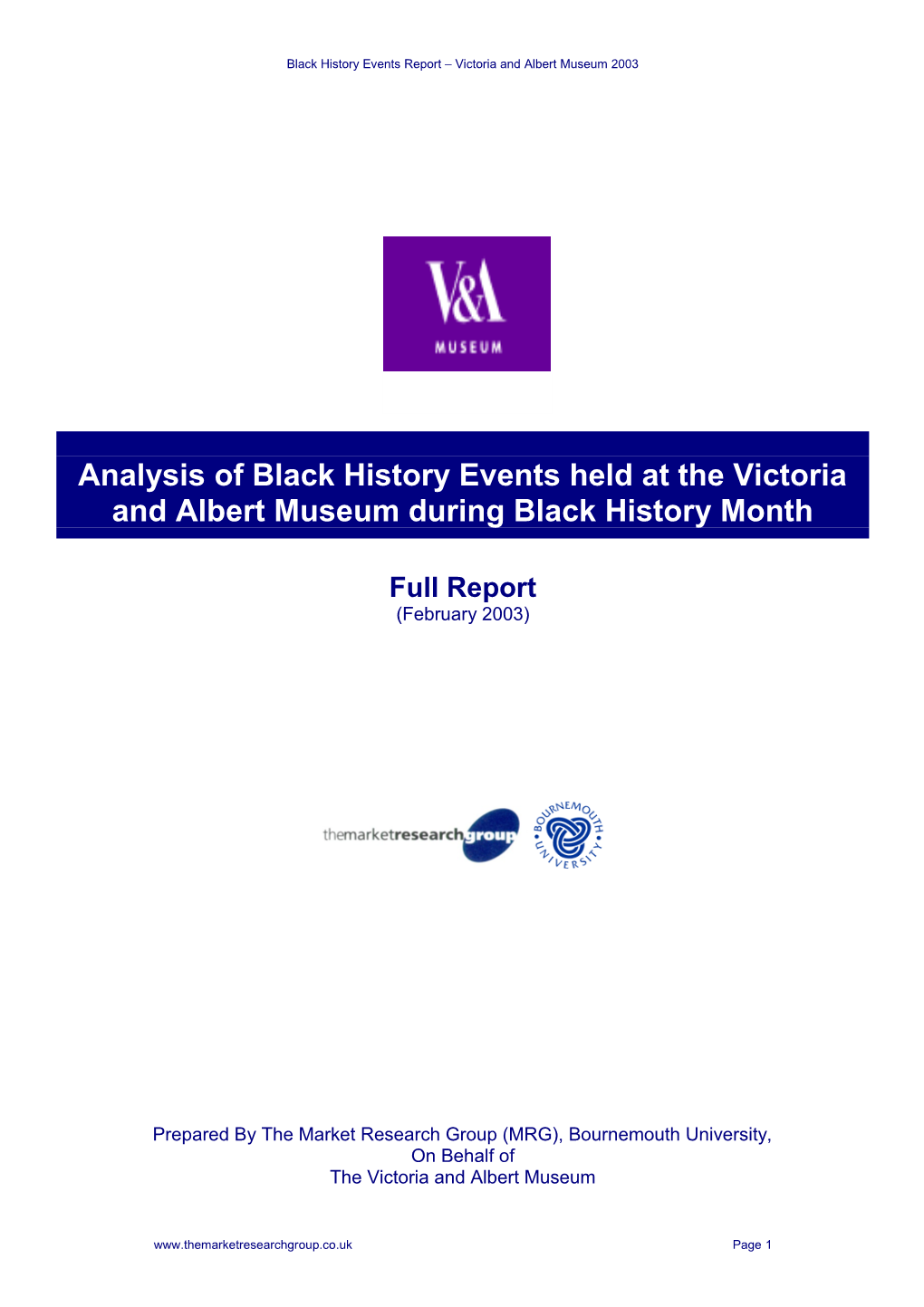 Black History Events Report Victoria and Albert Museum 2003