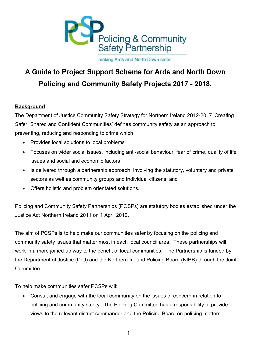 A Guide to Project Support Scheme for Ards and North Down