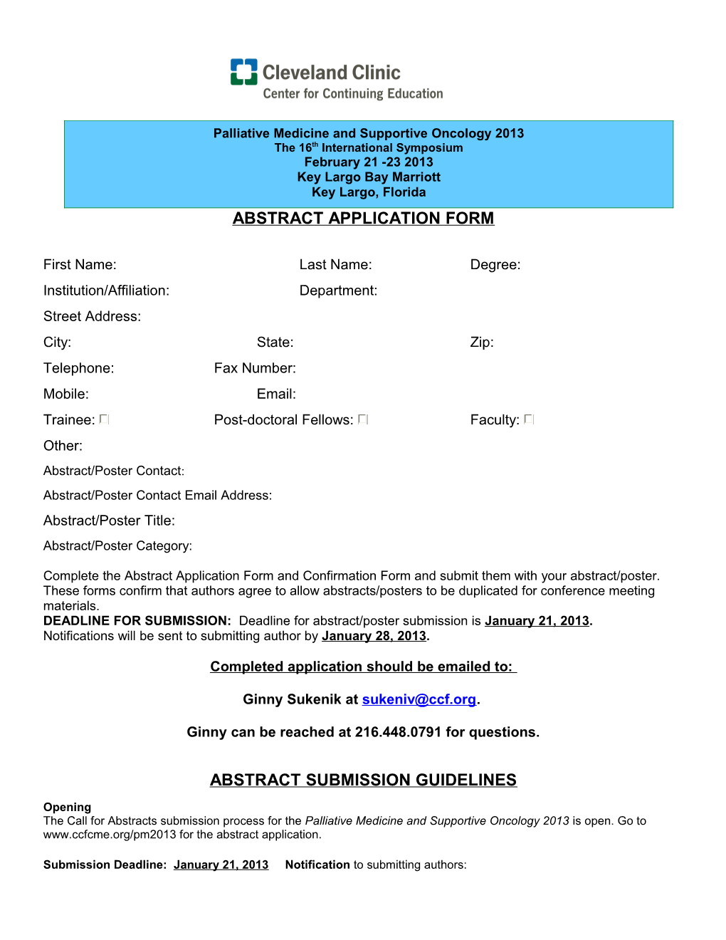 Abstract Application Form