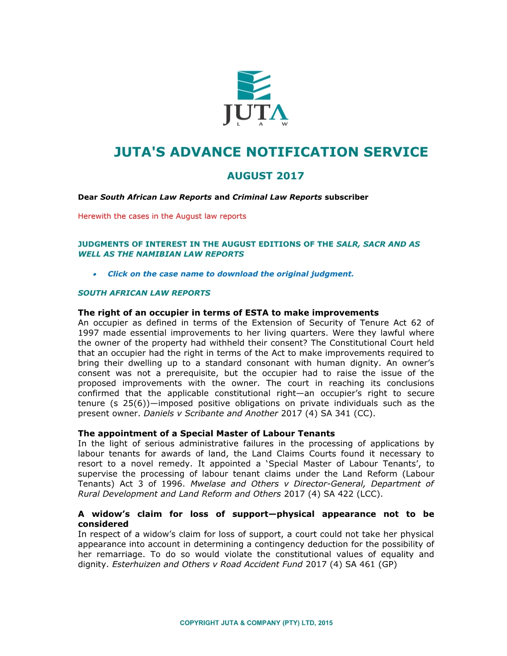 Juta's Advance Notification Service s3