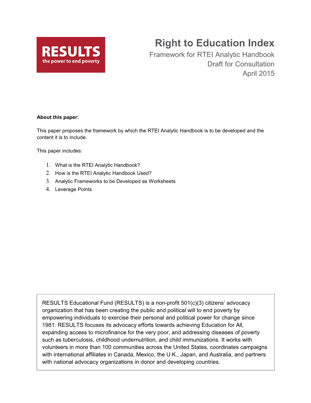 Framework for RTEI Analytic Handbook