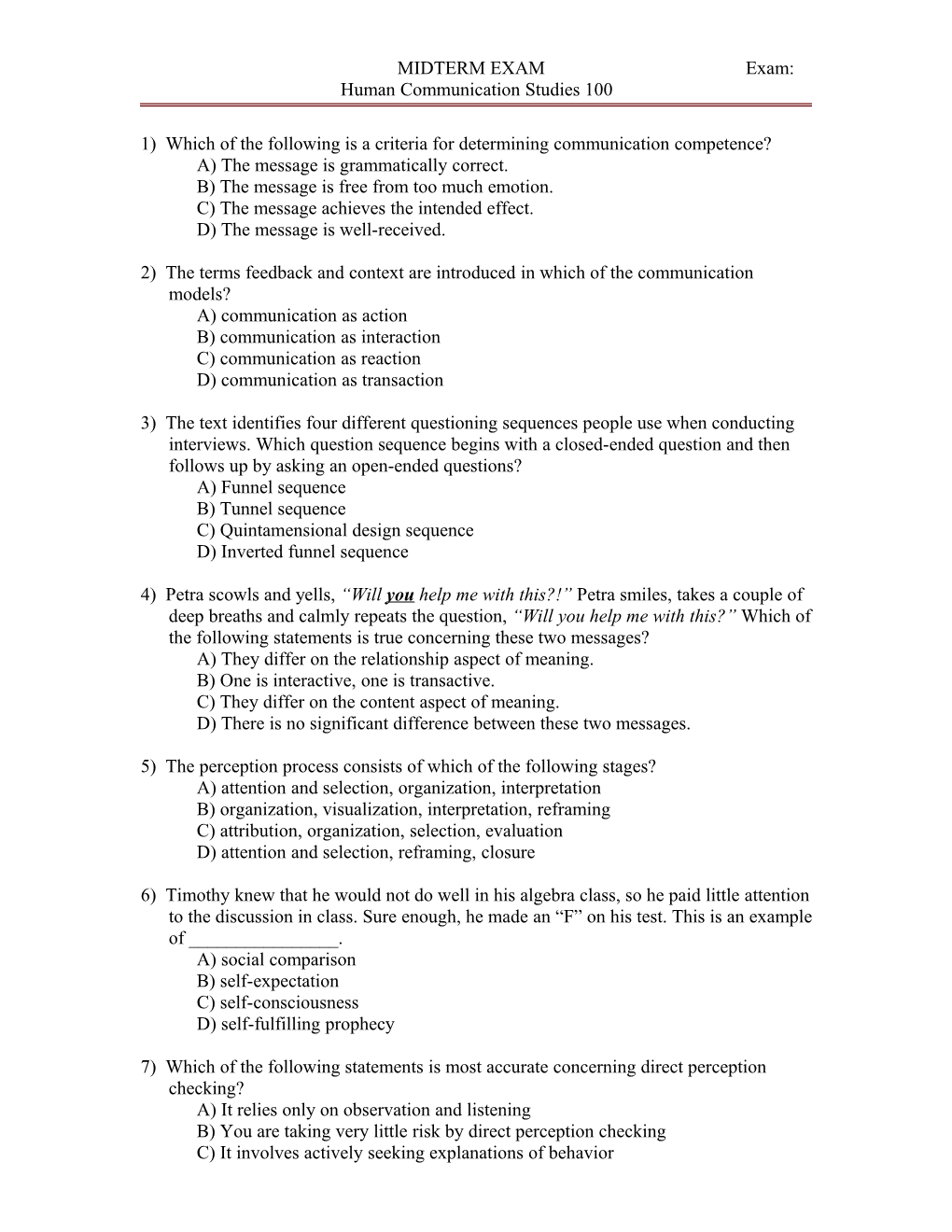 1) Which of the Following Is a Criteria for Determining Communication Competence?