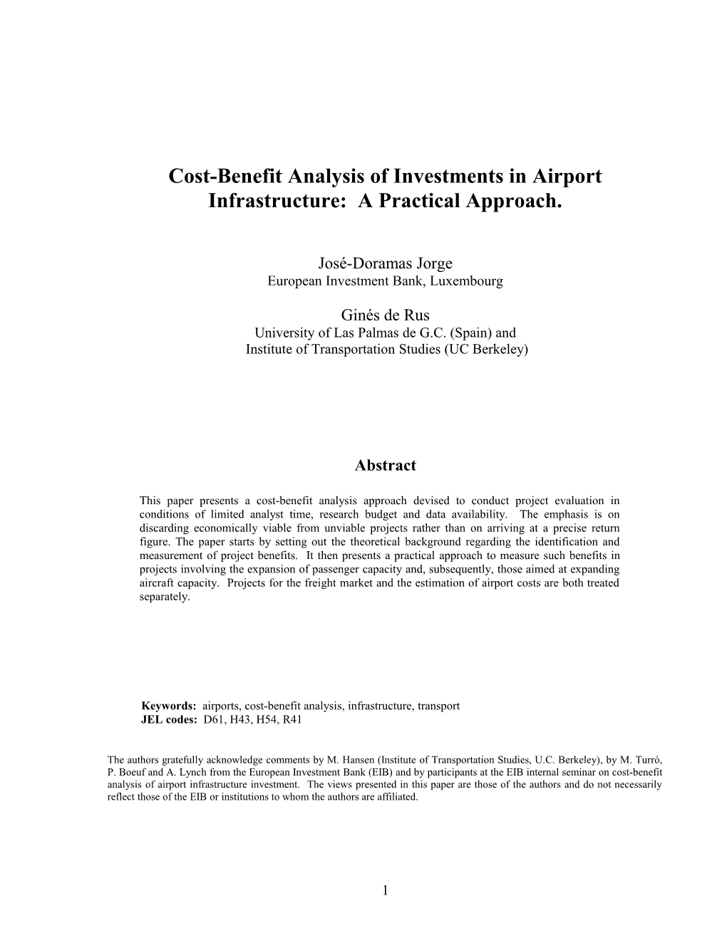 Cost-Benefit Analysis of Airport Infrastructure