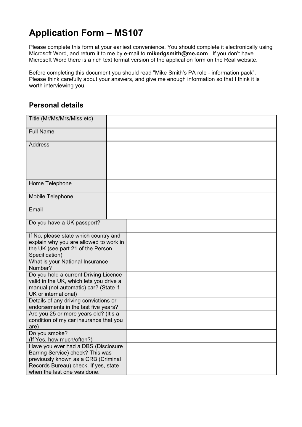 Application Form MS107