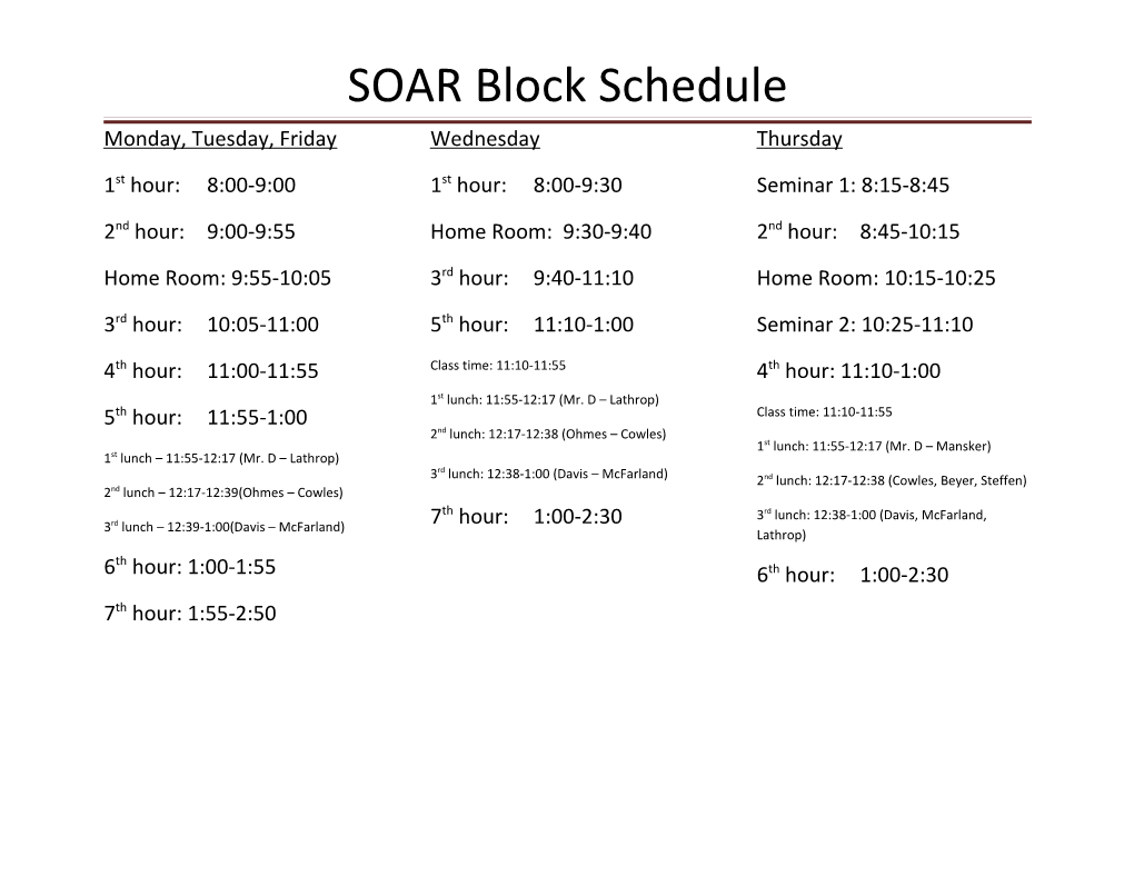 SOAR Block Schedule