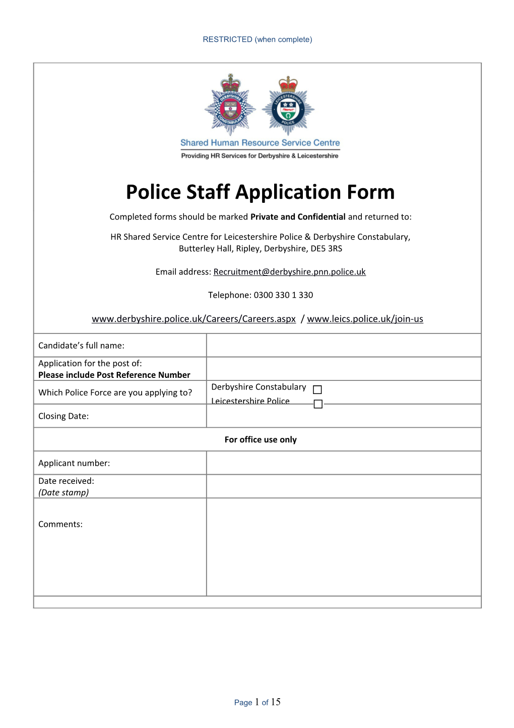Police Staff Application Form