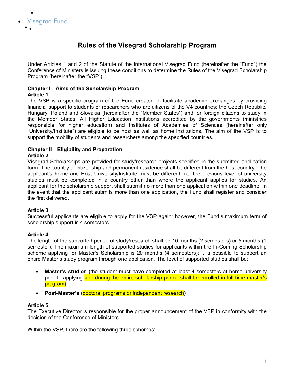 Rules of the Visegrad Scholarship Program
