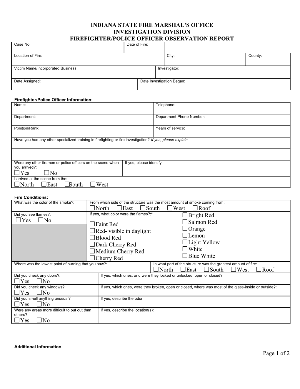 Indiana Fire Marshal Report of Fire Investigation s1