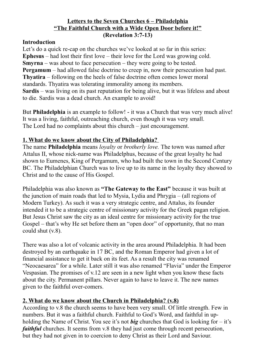 Letters to the Seven Churches 6 Philadelphia