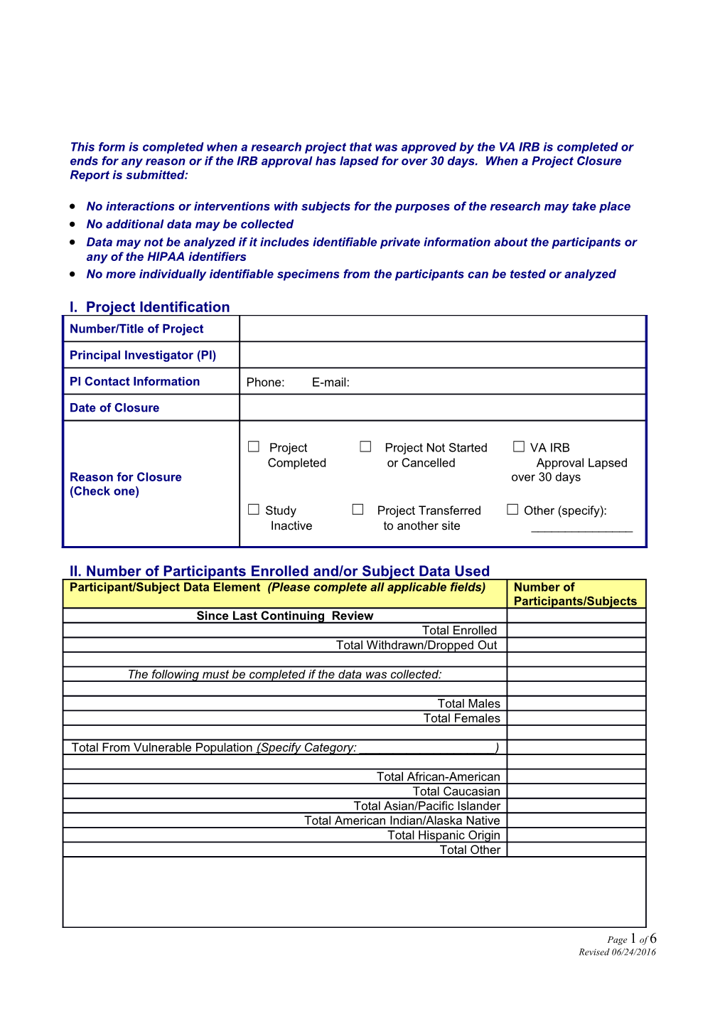 VA Central IRB Form 117A