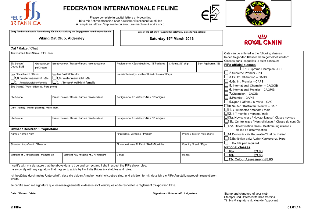 Fife Show Entry Form