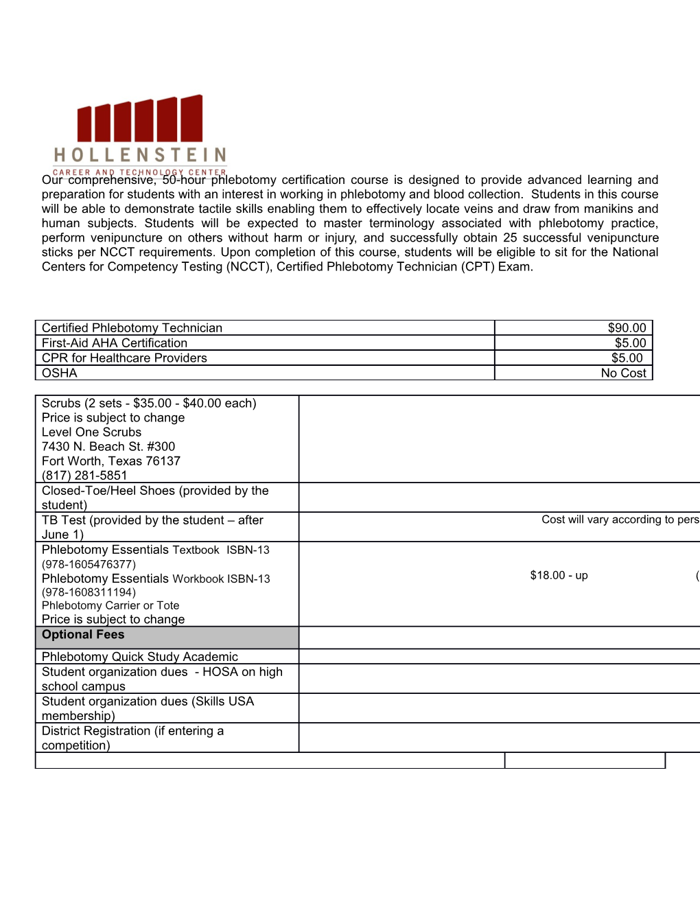 Our Comprehensive, 50-Hour Phlebotomy Certification Course Is Designed to Provide Advanced