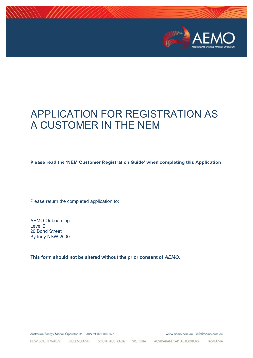 Application for Registration As a Customer in the NEM