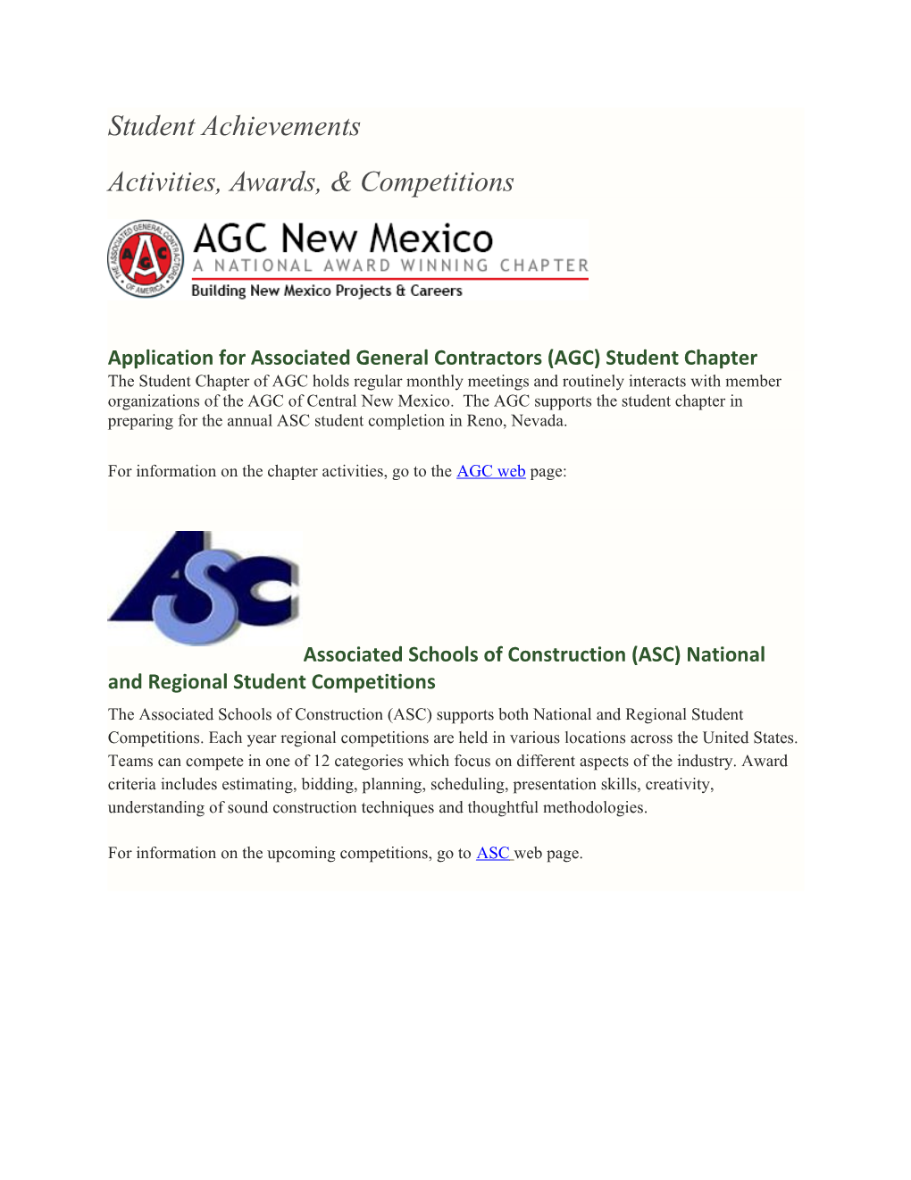 Application for Associated General Contractors (AGC) Student Chapter