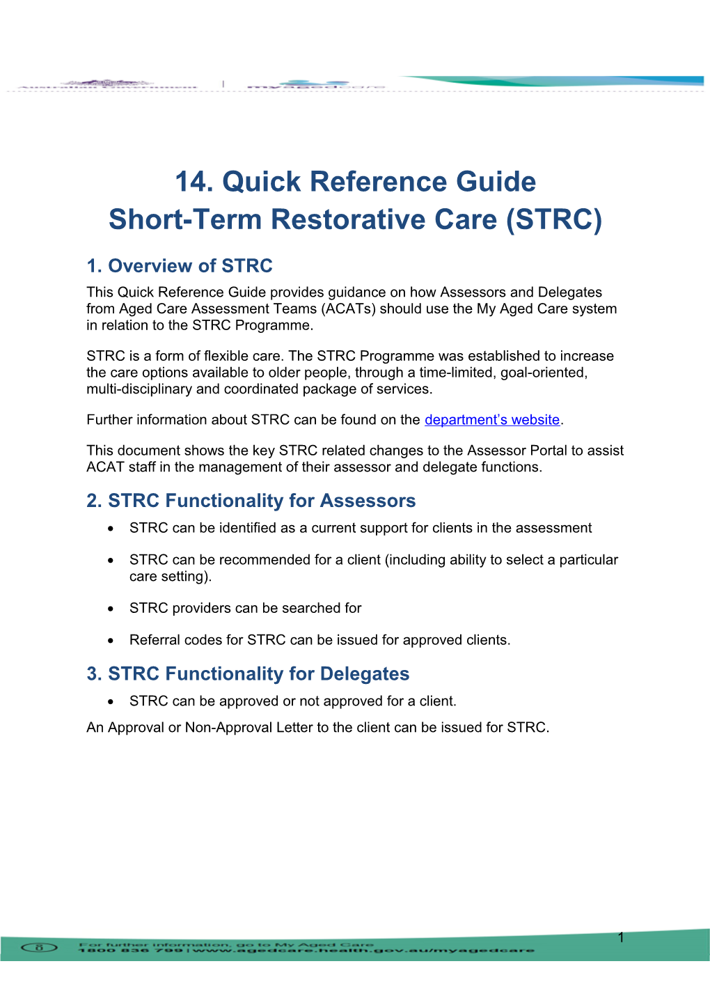 Quick Reference Guide 14 - Short-Term Restorative Care (STRC)