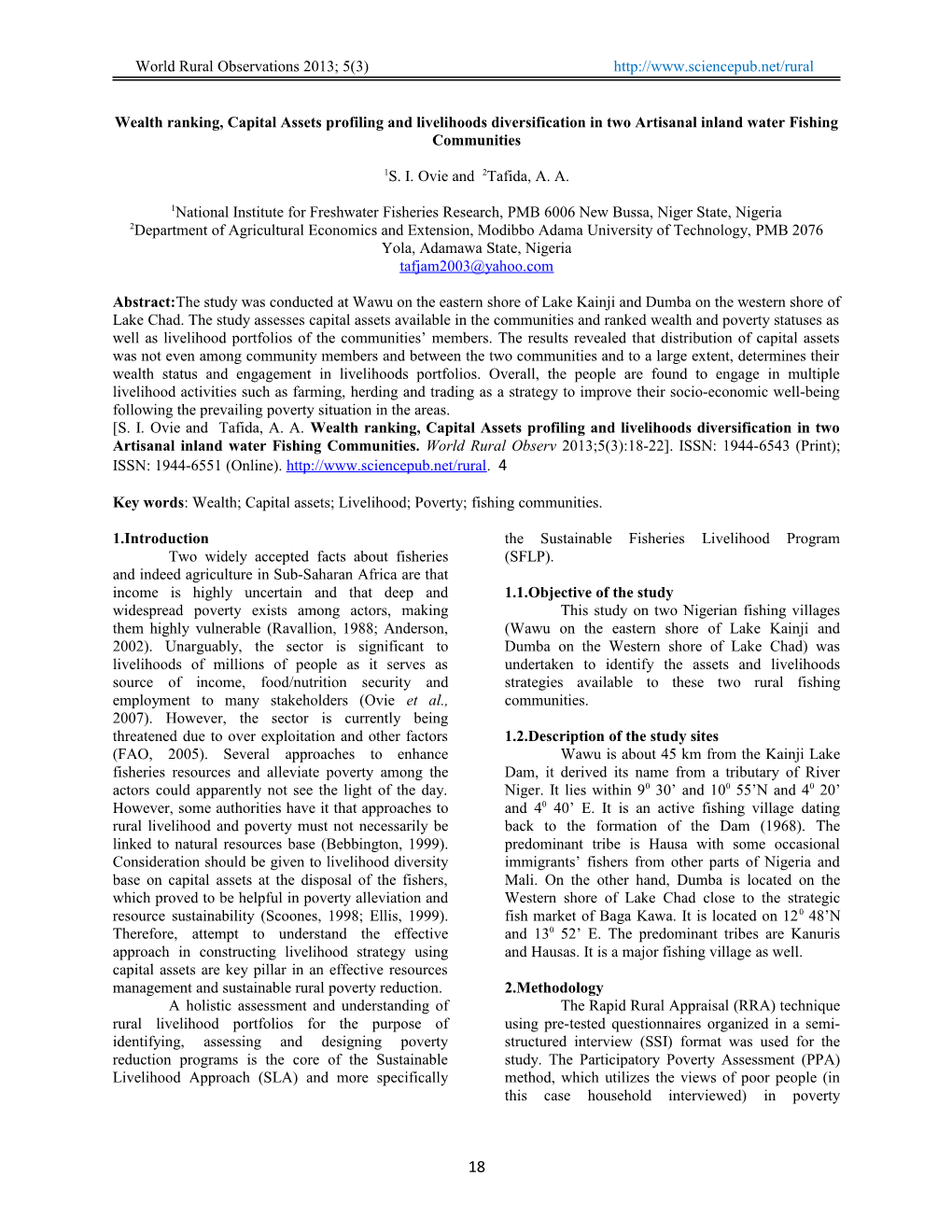 World Rural Observations 2013; 5(3)