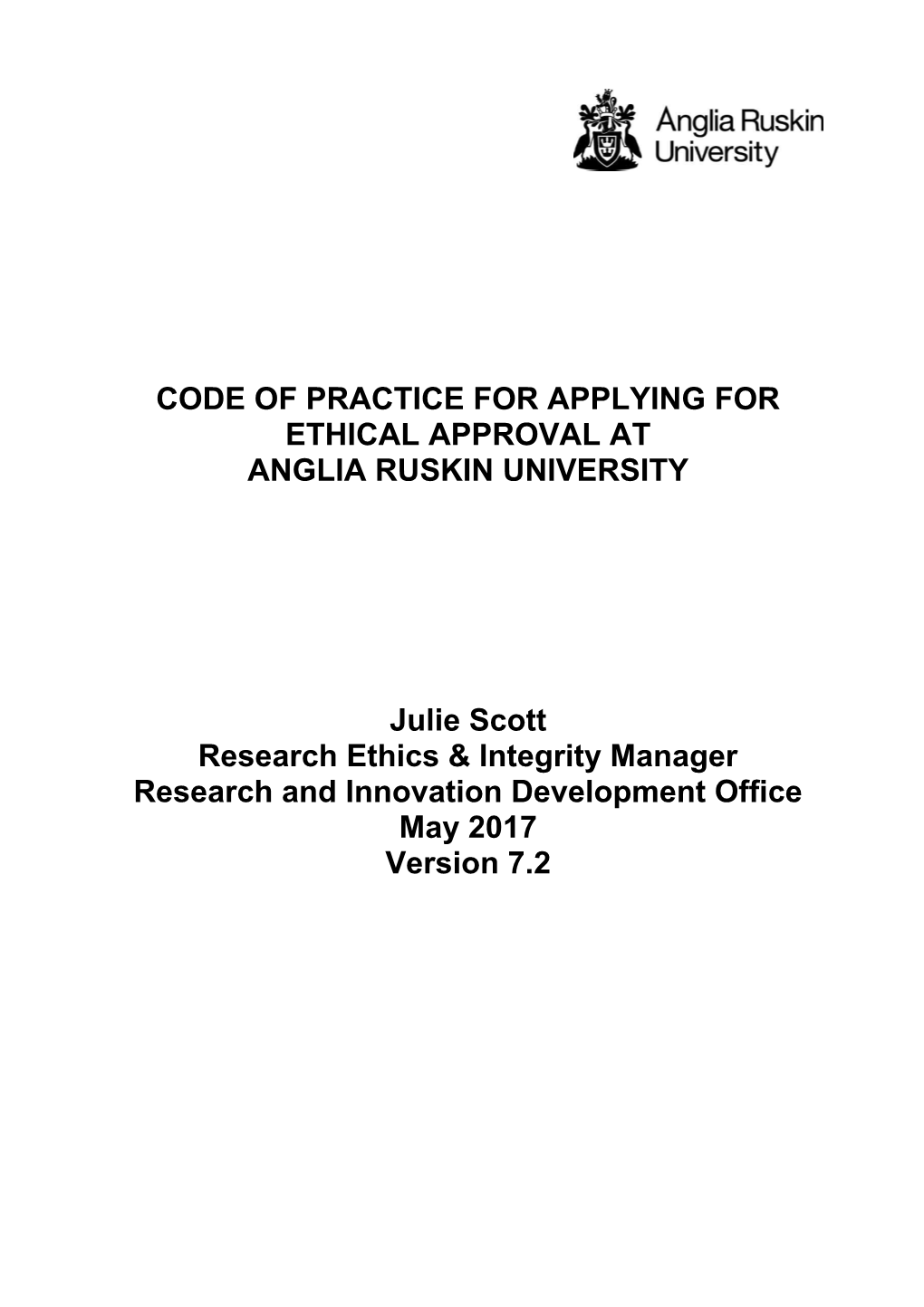 Code of Practice for Applying for Ethical Approval At