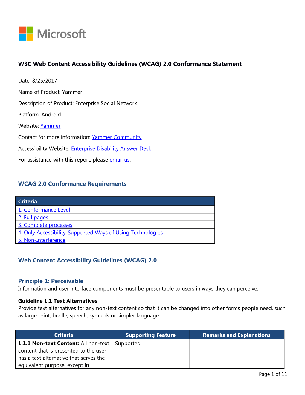 W3C Web Content Accessibility Guidelines (WCAG) 2.0 Conformance Statement s11