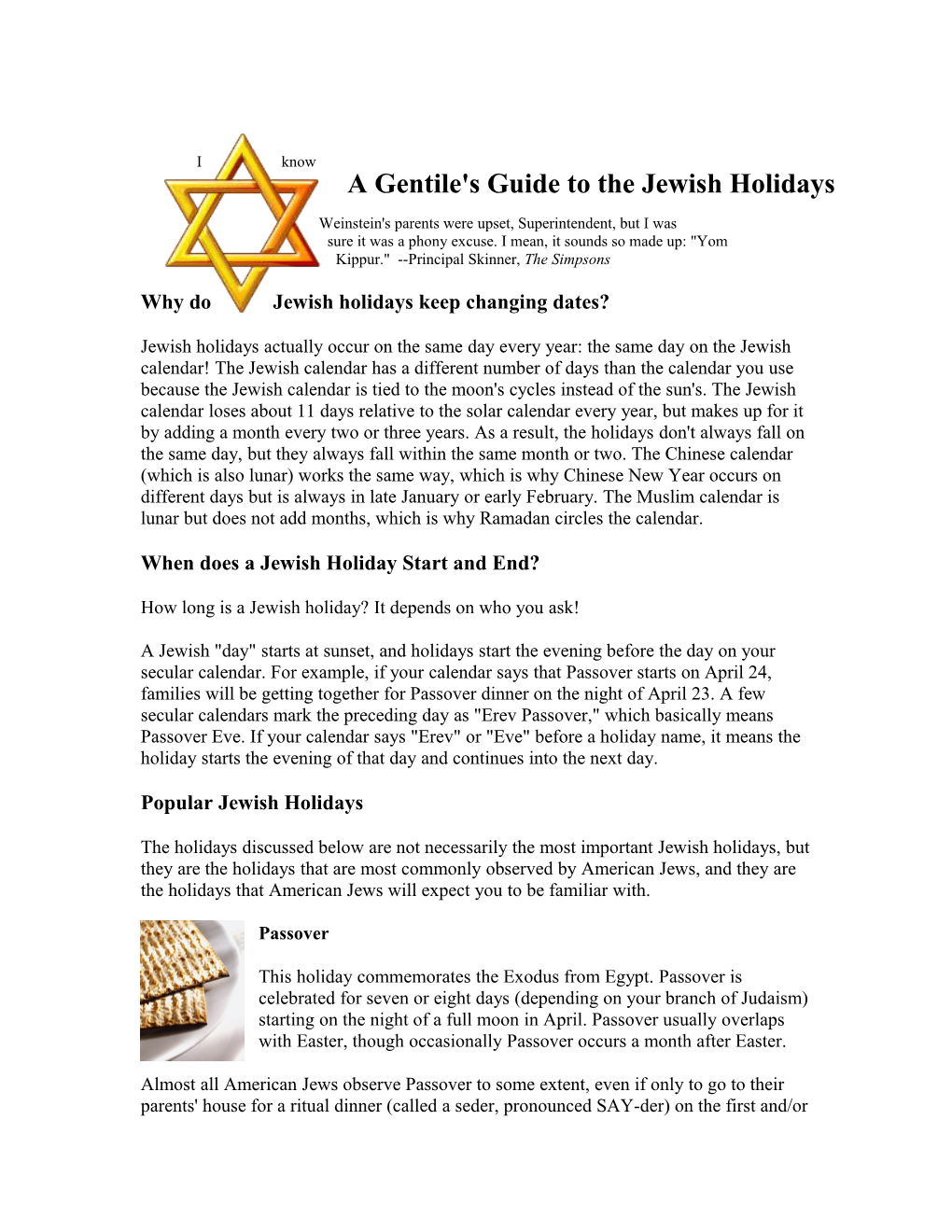 A Gentile's Guide to the Jewish Holidays