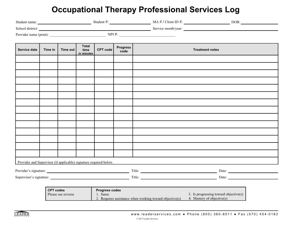 WA Occupational Therapy Log