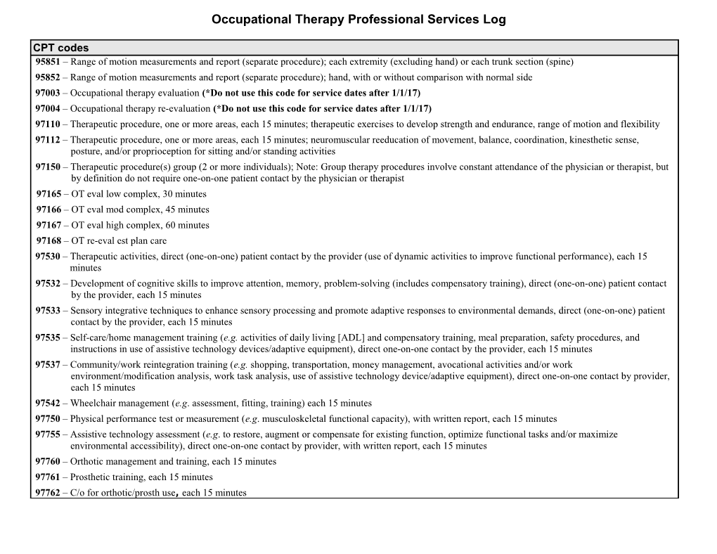 WA Occupational Therapy Log