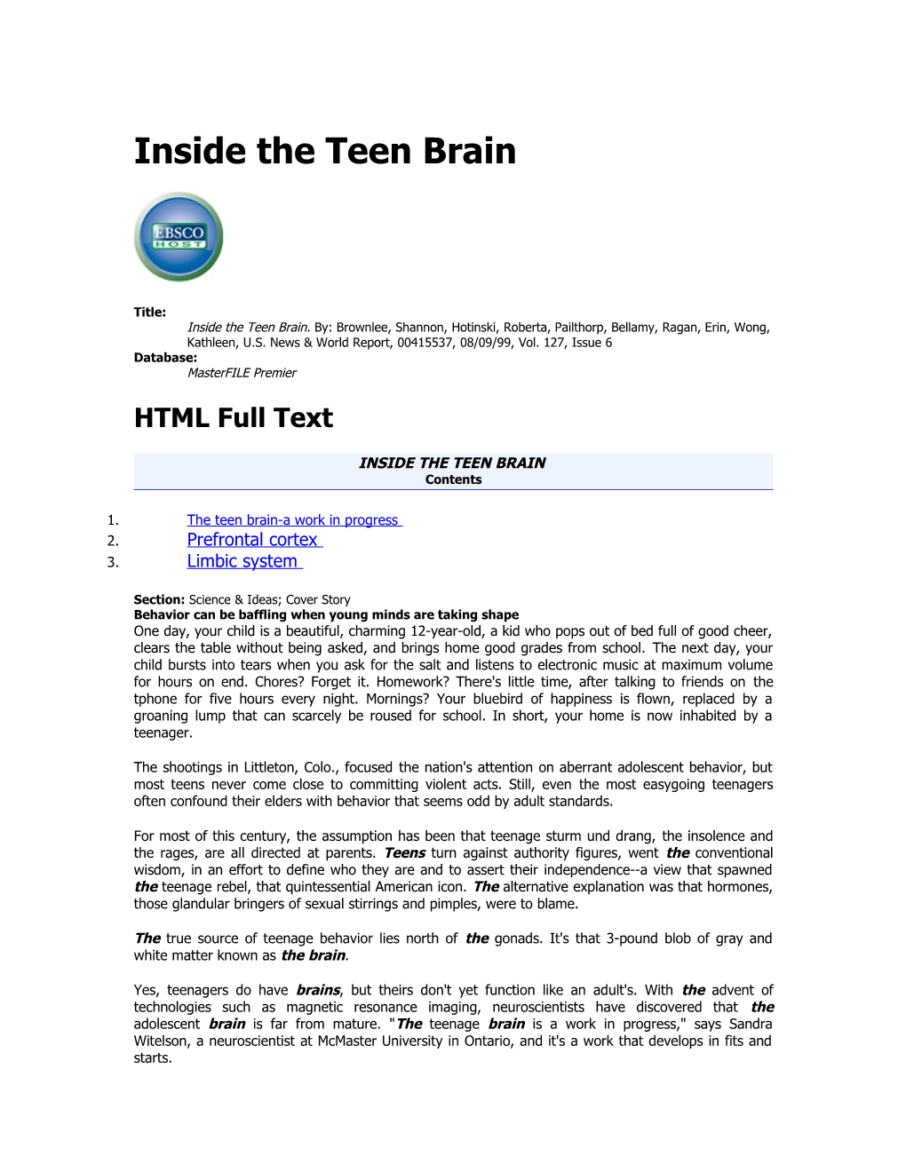 Inside the Teen Brain