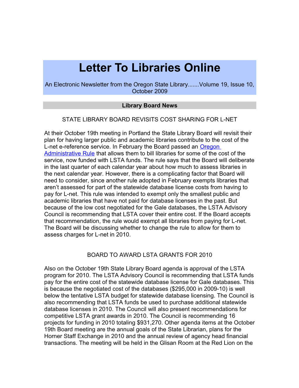 Letter to Libraries Online