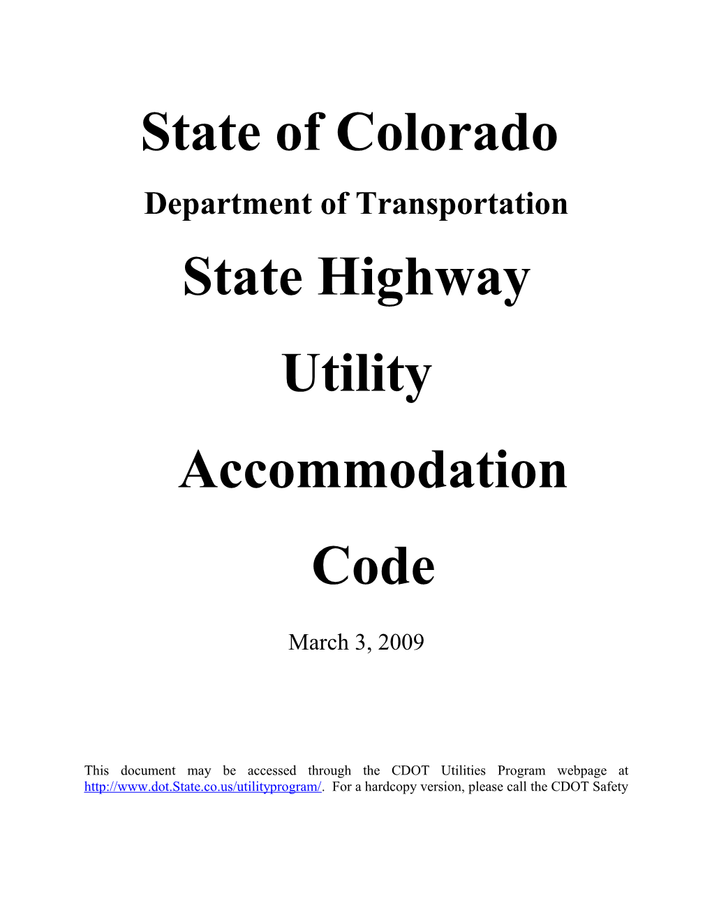 State of Colorado Utilities Manual