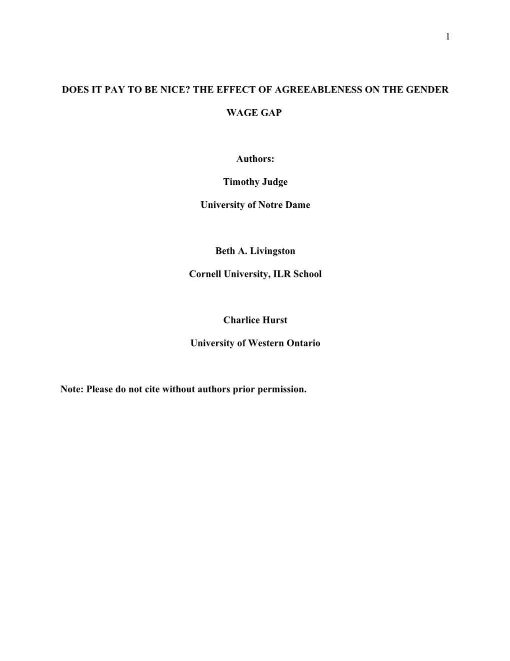 Does It Pay to Be Nice? the Effect of Agreeableness on the Gender Wage Gap