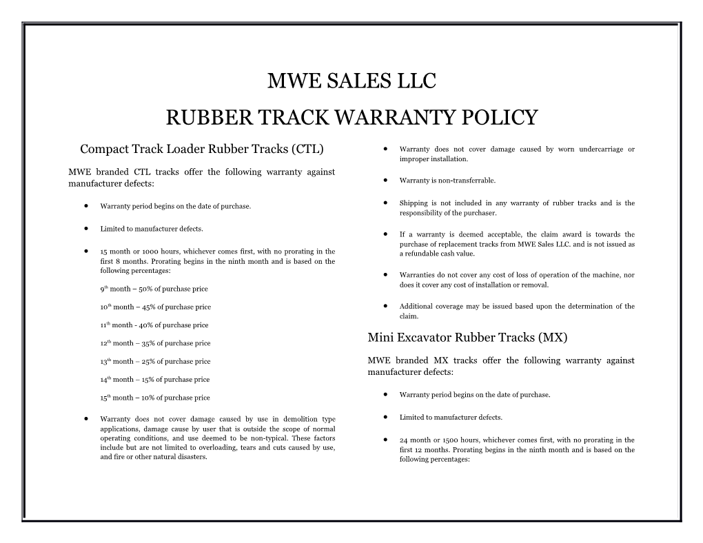 Rubber Track Warranty Policy