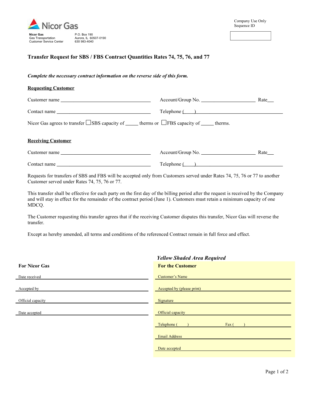 Transfer Request for SBS / FBS Contract Quantities Rates 74, 75, 76, and 77