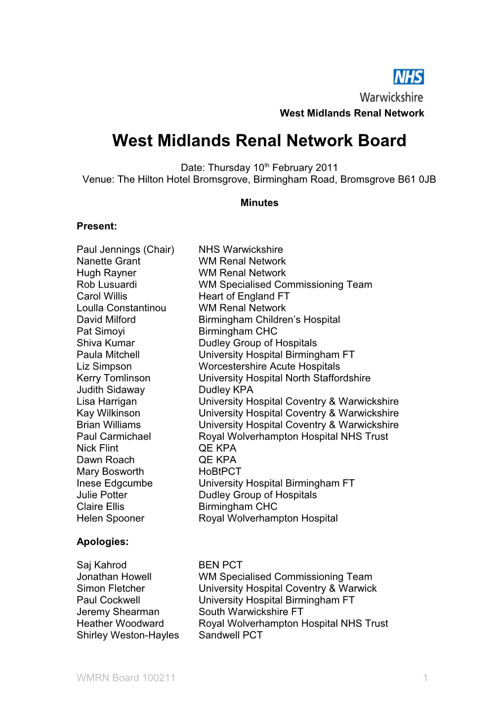 West Midlands Renal Network Board