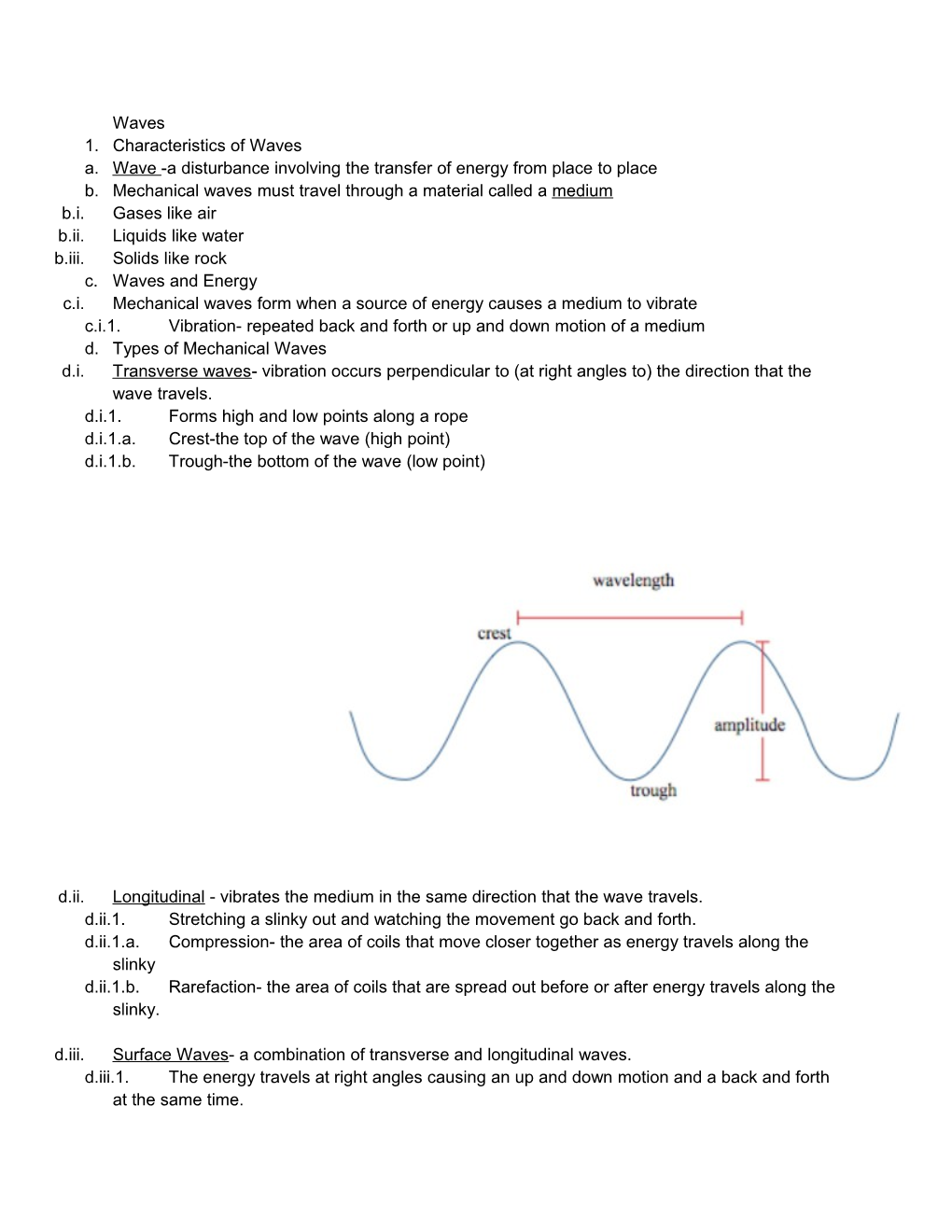 A. Wave -A Disturbance Involving the Transfer of Energy from Place to Place