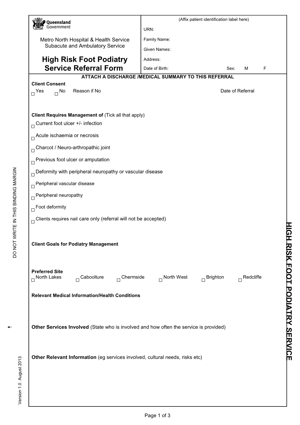 A4 Clinical Form Template for Prim & Comm Hlth Svcs